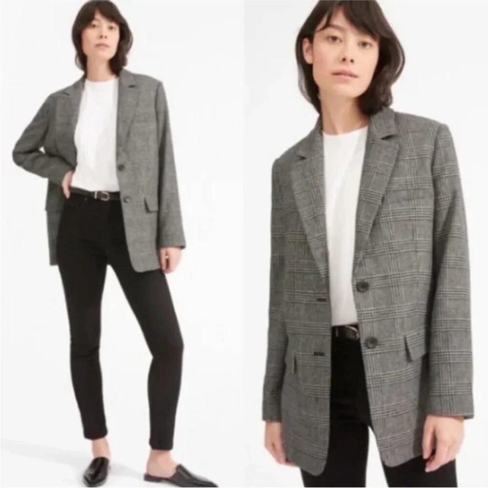 Everlane the Italian Wool Oversized Blazer Jacket in Glen Plaid Womens Size 00
